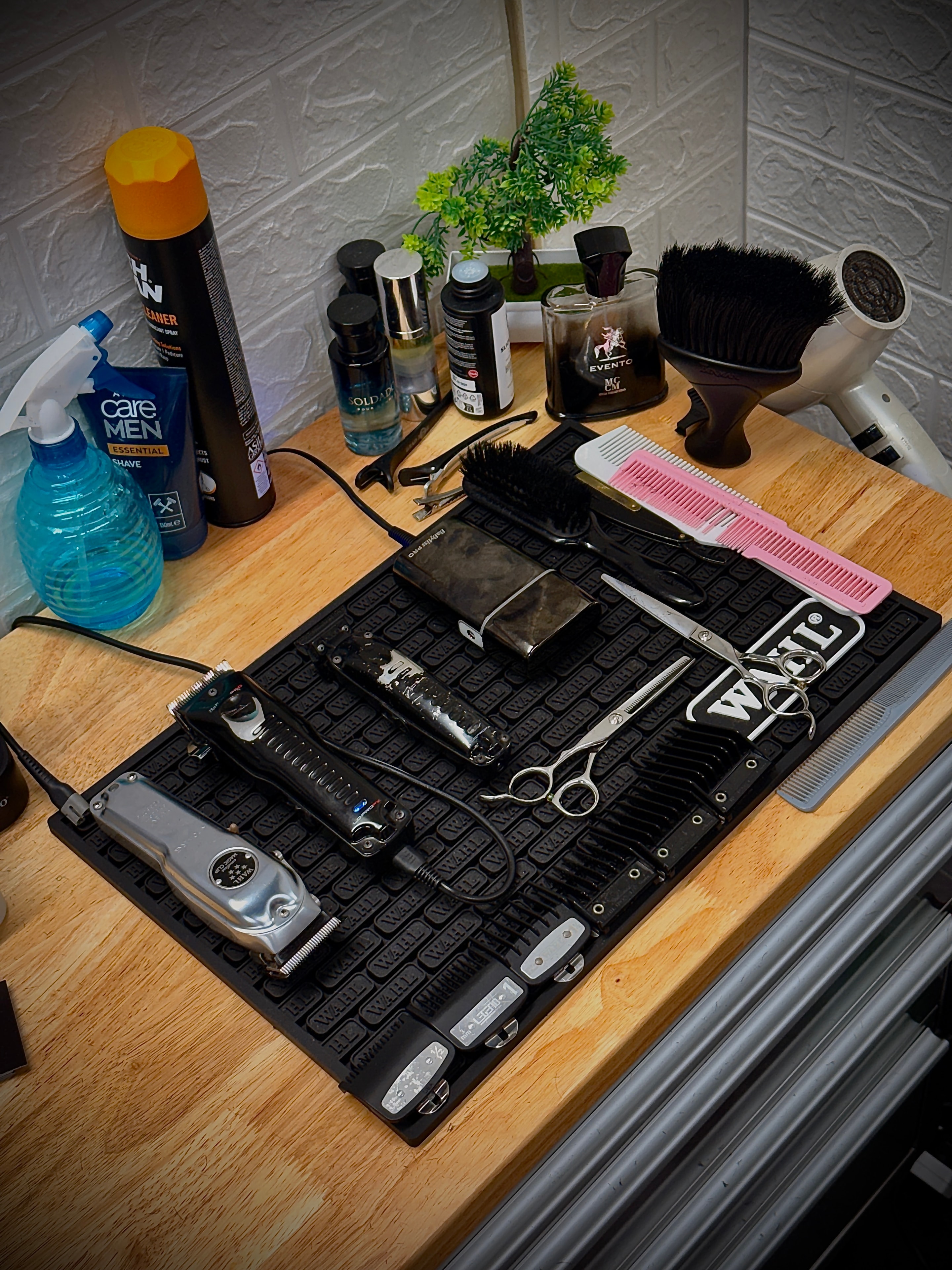 Barber tools — scissors, straight razor, clippers